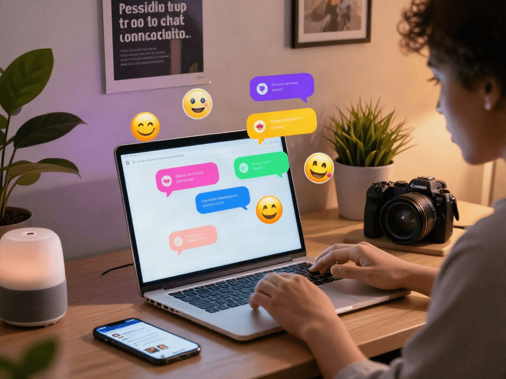 Engaging workspace illustrating spicy chat AI with colorful chat bubbles and modern tech elements.