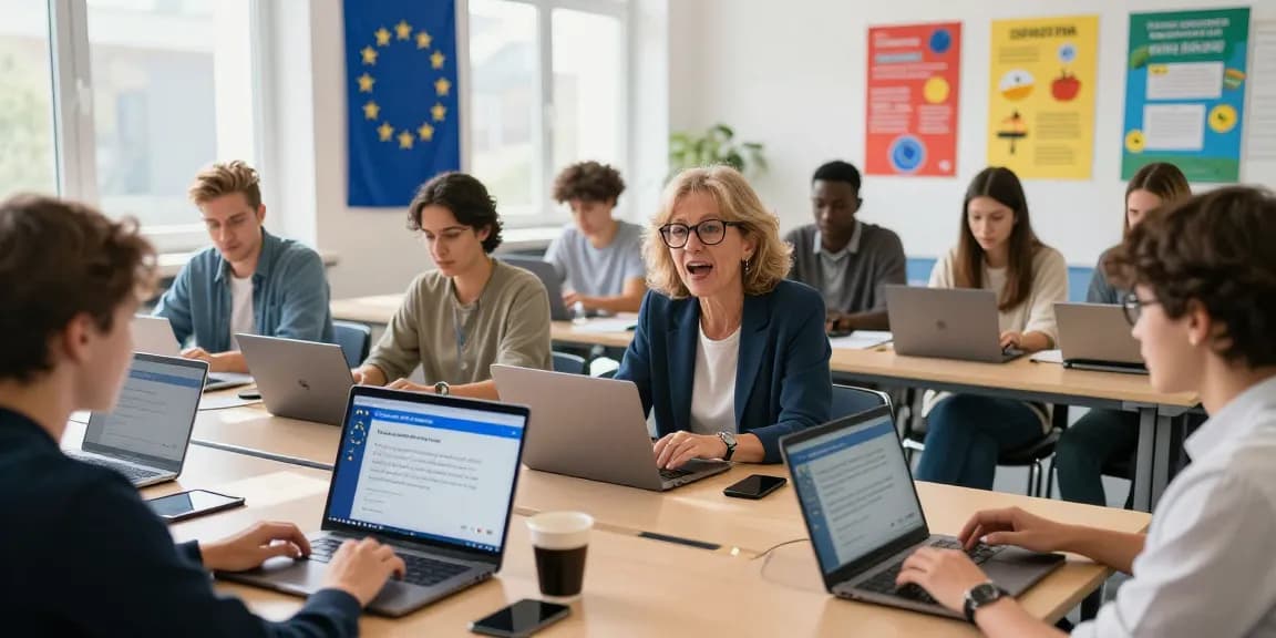 Participants engaged in an interactive European Union Quiz in a bright classroom.
