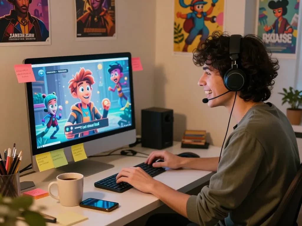 Person engaged in a crush on AI character chat, showcasing emotions in a cozy digital interaction.