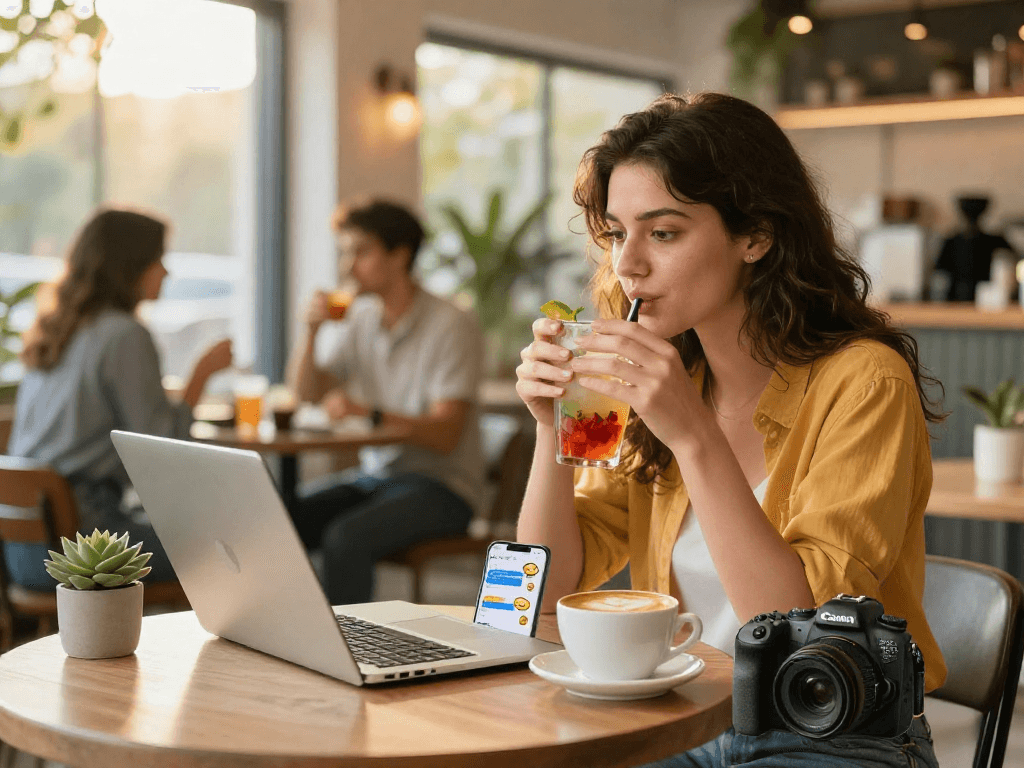 Engaging in a spicy chat while enjoying mocktails in a cozy café.