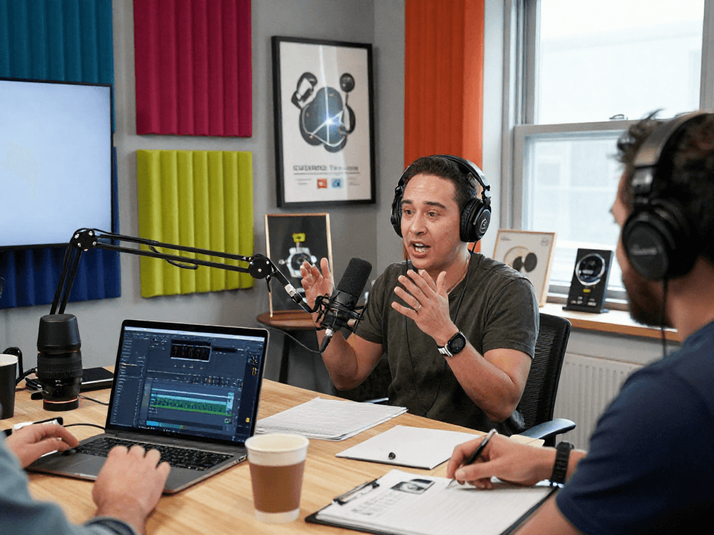 Brit Morin on rokok88 podcast discussing innovation in a vibrant studio.