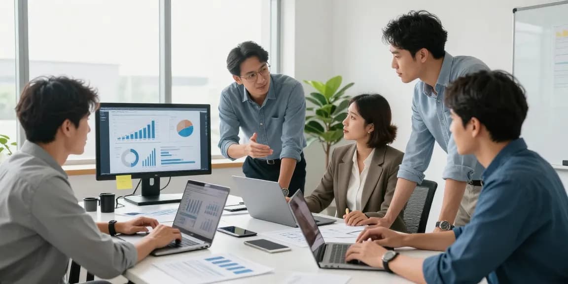 Accountants for small business collaborating in a modern office setting.