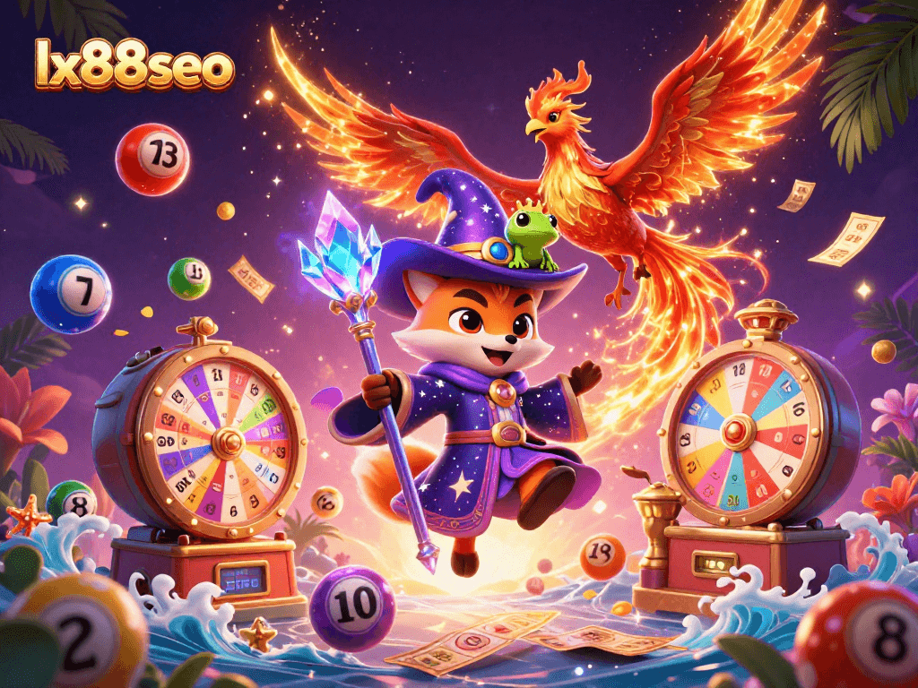 Engage with the thrilling world of lx88seo in this dynamic casino scene featuring colorful lottery elements.