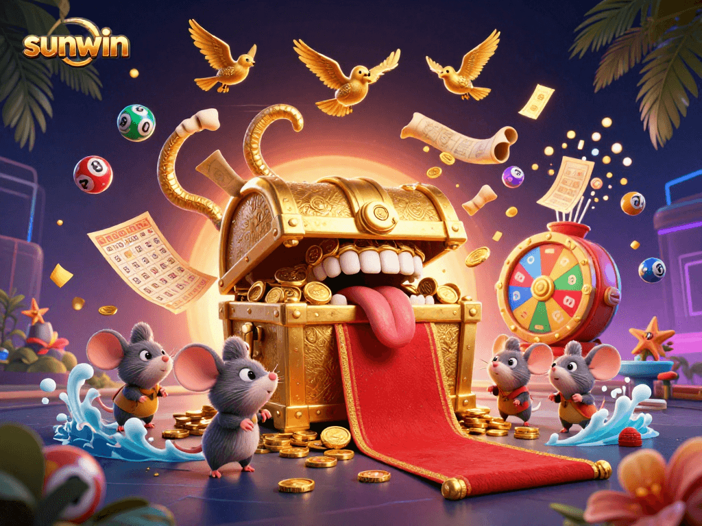 Experience thrilling wins with sunwin in this vibrant lottery-themed 3D illustration.