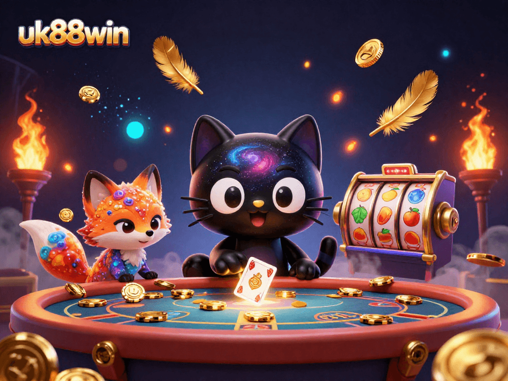 Spin the slots with uk88win's cosmic casino characters in vibrant 3D style.