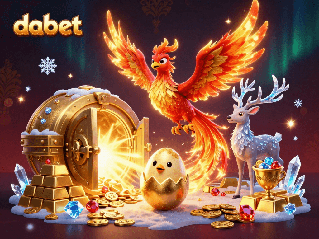 dabet casino illustration showcasing a phoenix and treasures in a vibrant scene