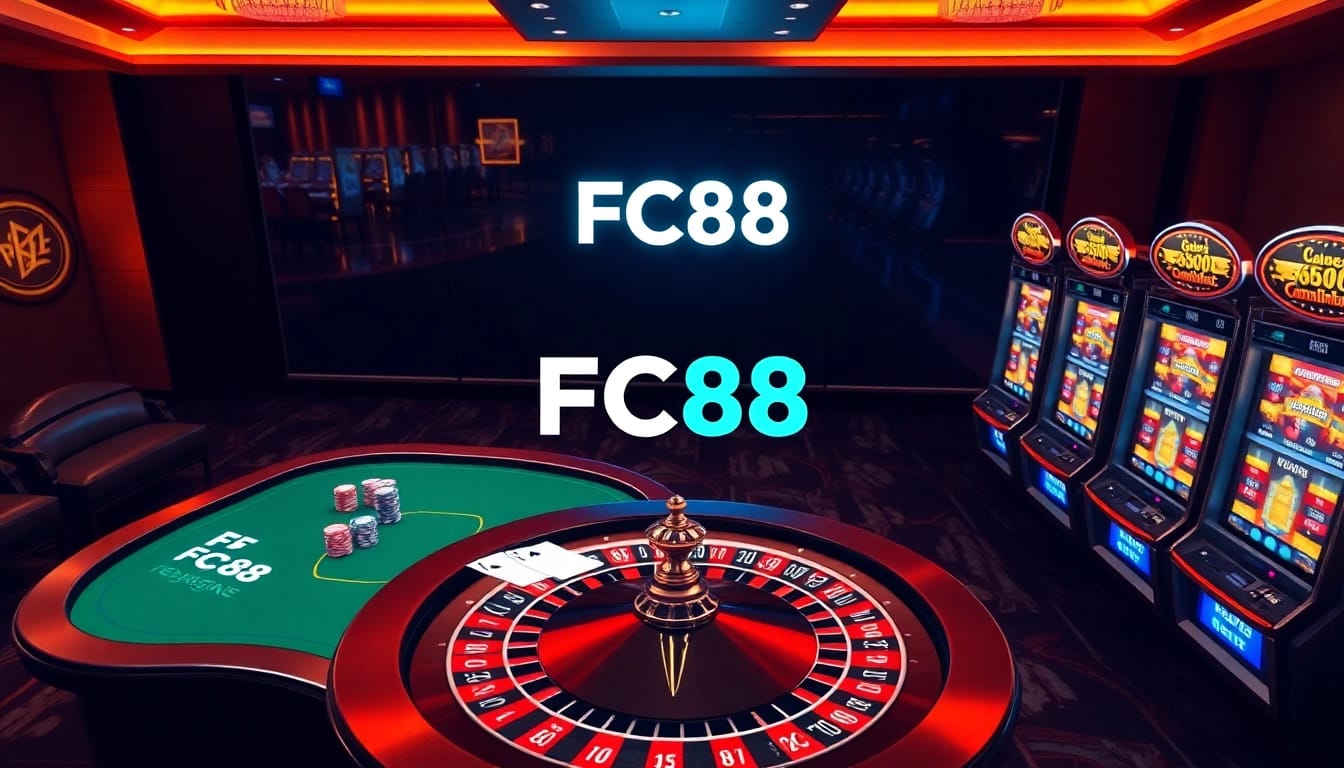 Experience thrilling gameplay at FC88 with luxurious poker tables and vibrant slots.