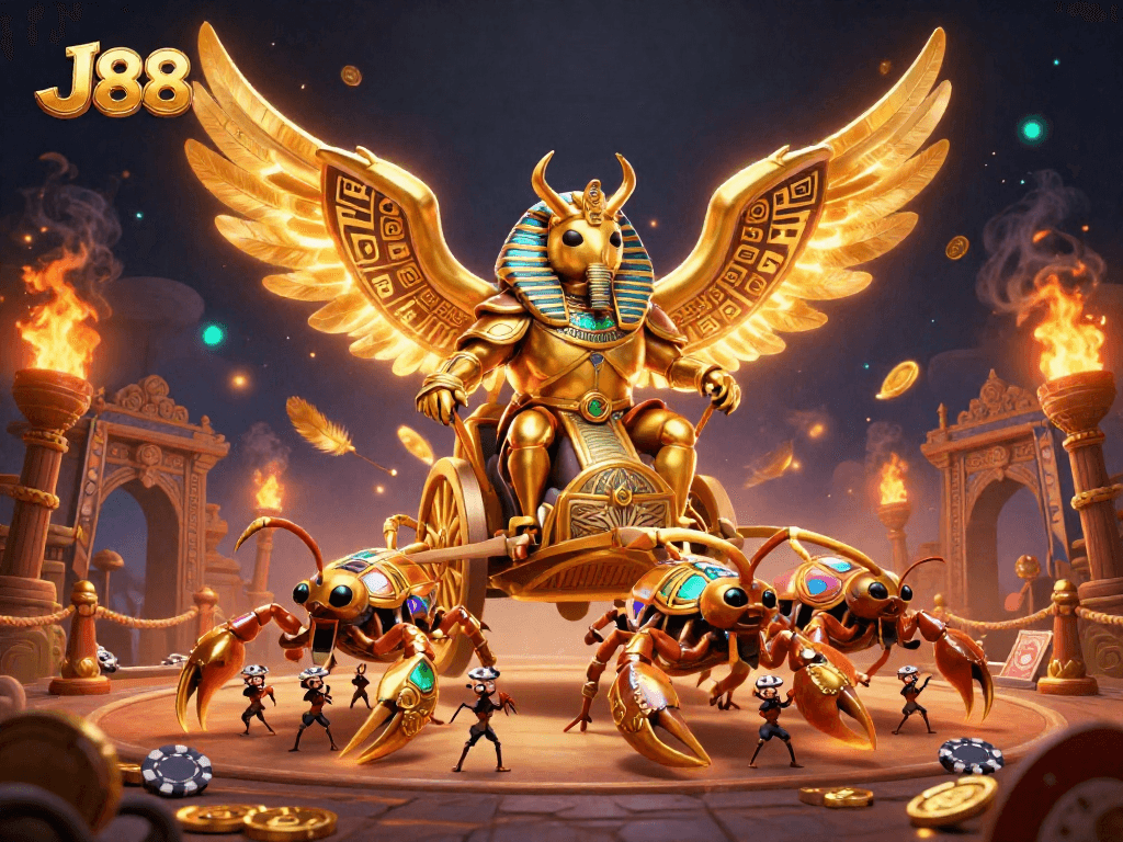 Engage in exhilarating J88 action with a golden scarab and scorpions at the casino