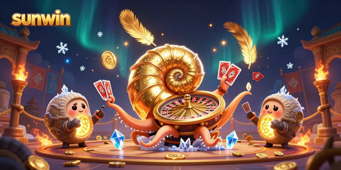 Sunwin engages players with 3D gameplay, showcasing vibrant casino elements and golden highlights.