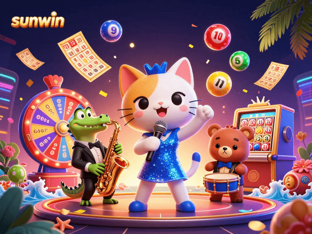 Experience the excitement at sunwin casino with vibrant jazzy characters and colorful lottery elements