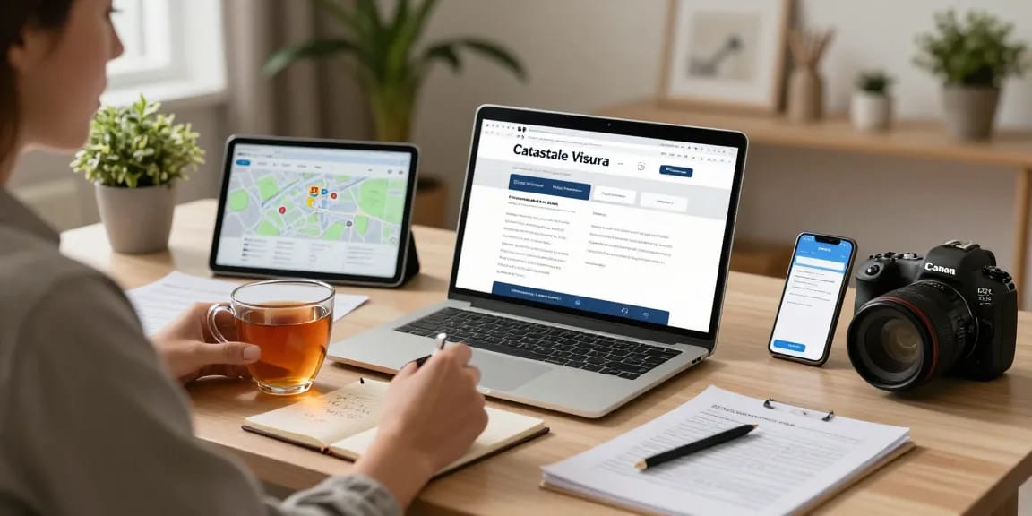 Accesso online facile ai documenti di Visura Catastale da casa, che mostra uno spazio di lavoro accogliente.