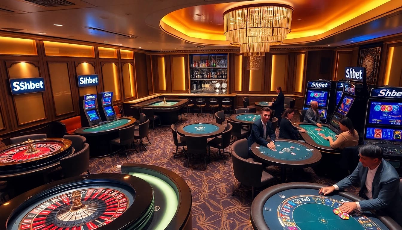 Players enjoying a vibrant Shbet experience at a luxurious casino table, showcasing excitement and winning.
