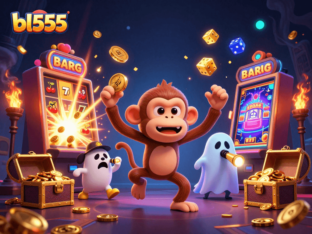 Experience the thrill of bl555 as golden coins and casino reels come alive in this vibrant scene.