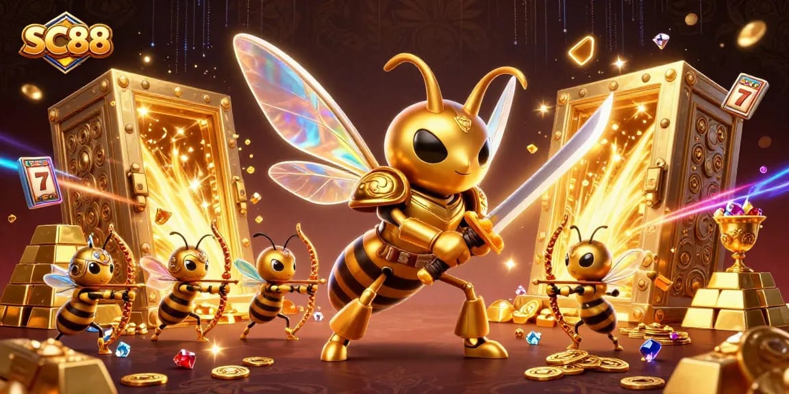 SC88 engages players in a vibrant casino showdown with golden treasures and animated game elements.