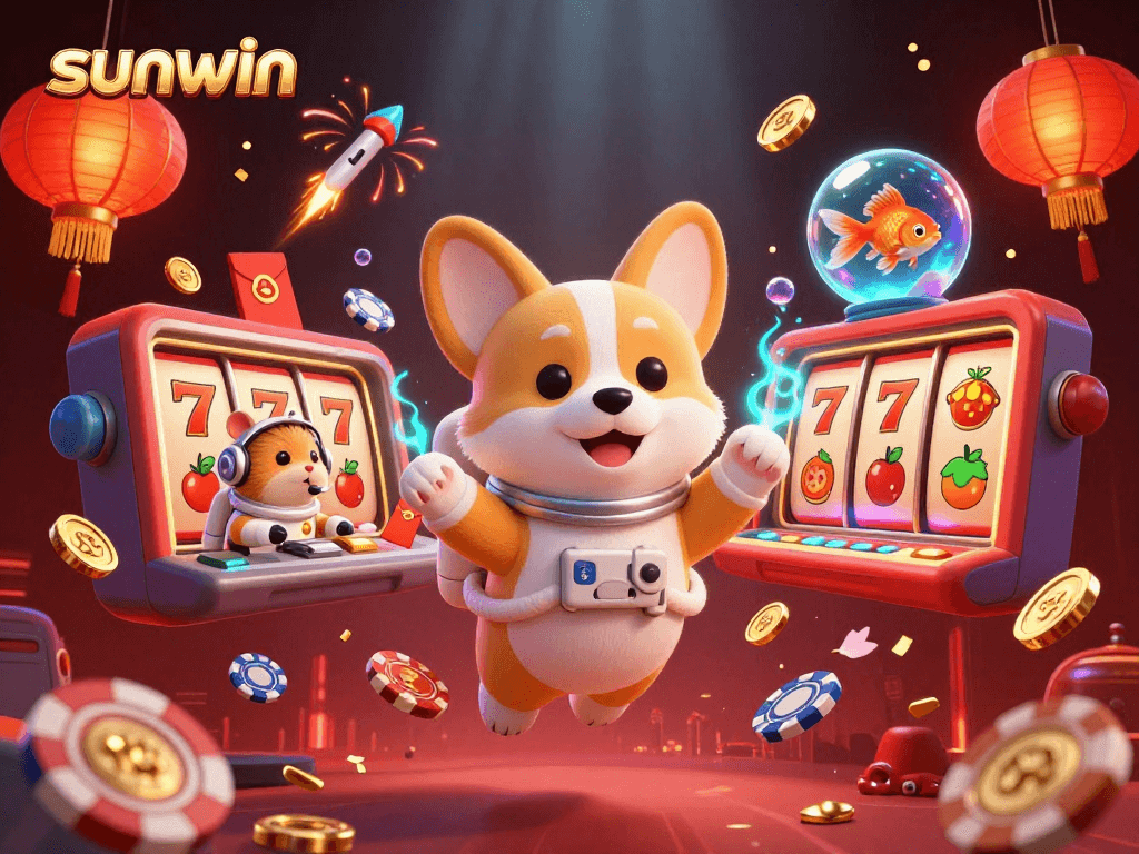 Engage in exciting gameplay at sunwin with a corgi astronaut in a vibrant space casino.