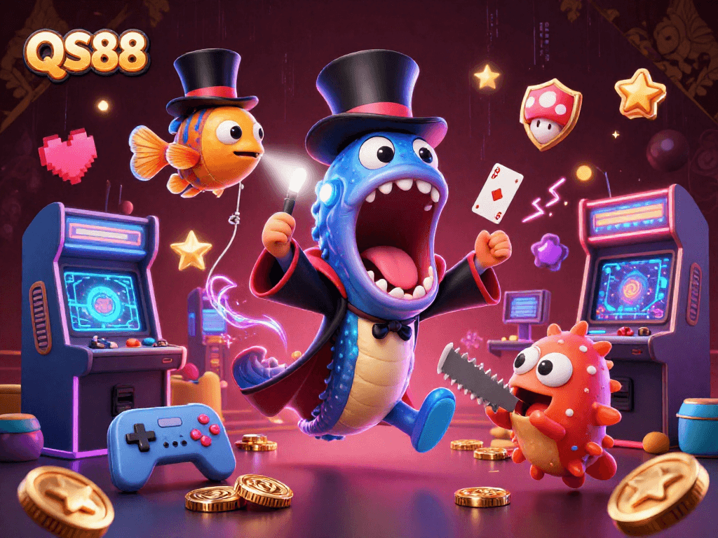 Engage in thrilling casino fun with QS88 as a deep-sea gulper eel performs magic tricks.