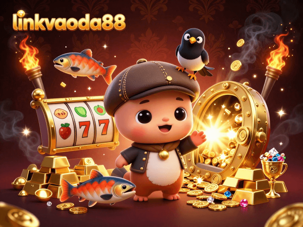 Spin and win with linkvaoda88 in this vibrant, jewel-filled casino scene.