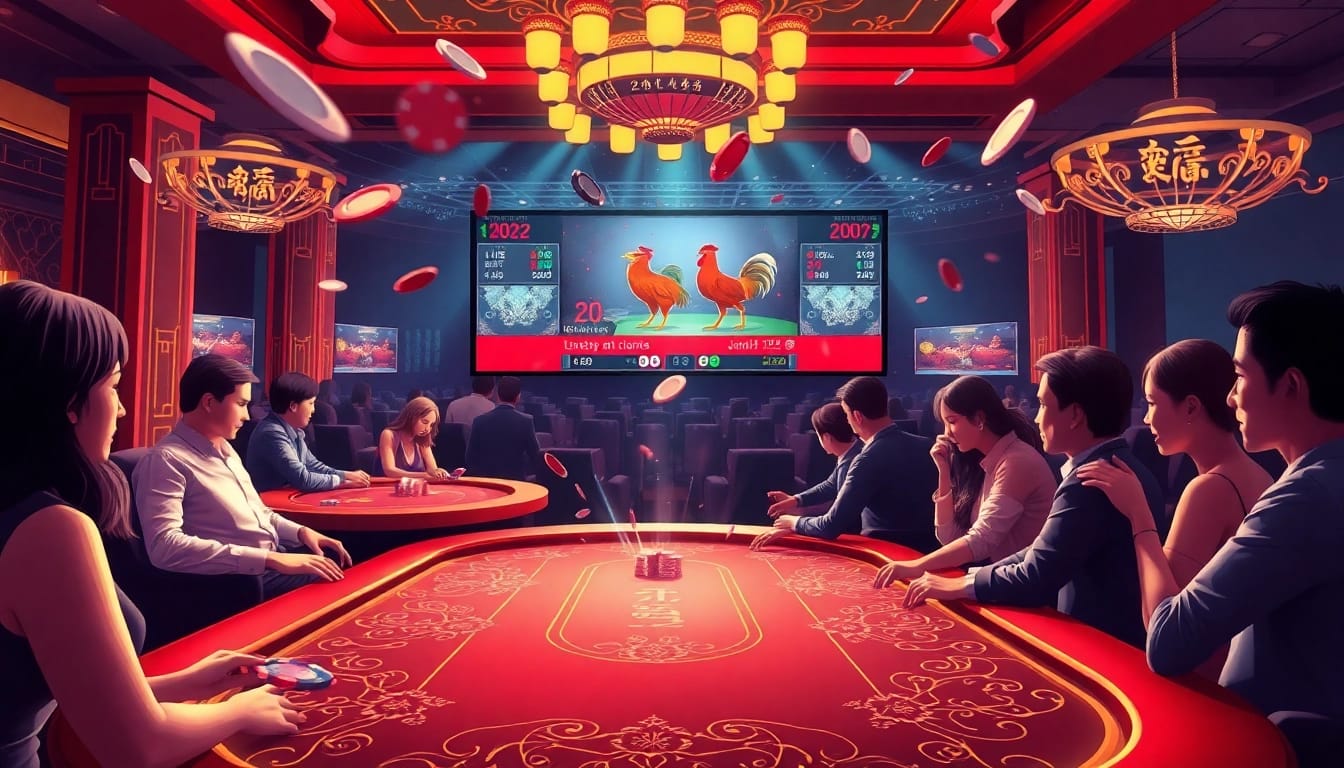 Experience the thrill of đá gà trực tiếp as players engage in live betting at vibrant gaming tables.