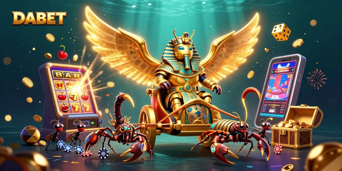 DABET invites players to engage in thrilling gaming adventures with vibrant 3D casino illustrations filled with excitement.