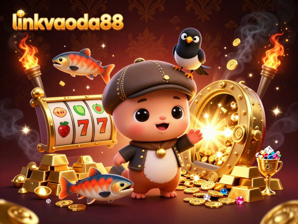 Spin and win with linkvaoda88 in this vibrant, jewel-filled casino scene.