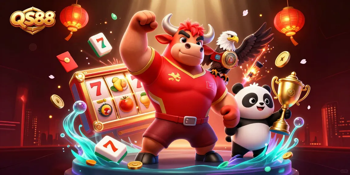 Engaging scene featuring QS88 slot games with dynamic characters celebrating grand wins in a vibrant casino