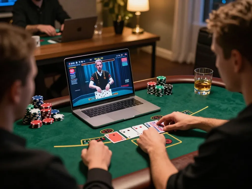 Player enjoying interactive HITCLUB live dealer blackjack at home, showcasing engagement and strategic gameplay.