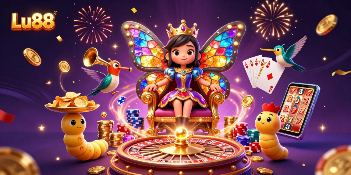 Experience the thrilling world of Lu88 with an enchanting butterfly queen showcasing exciting gambling elements.