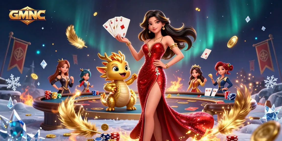 GMNC showcases a stunning Asian woman dressed elegantly, attracting players with a vibrant casino atmosphere.