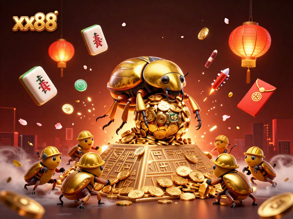 Experience xx88 with a vibrant 3D circus of colorful casino elements creating excitement.
