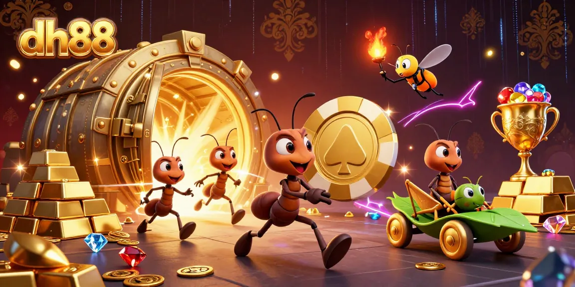 Experience exhilarating gameplay with dh88, as a team of ants conducts a thrilling heist in an intricate casino adventure.