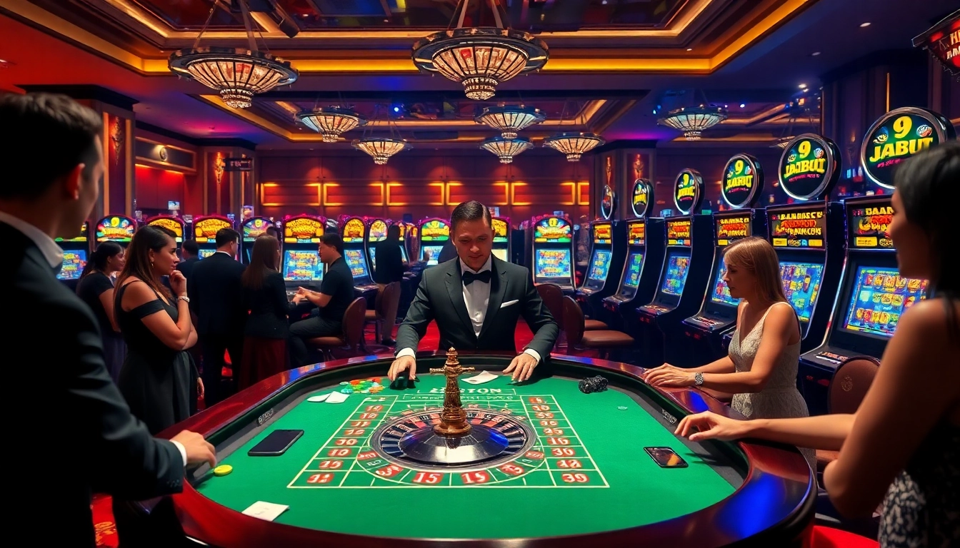 Players enjoying thrilling games at 9bet casino, featuring roulette and slot machines.