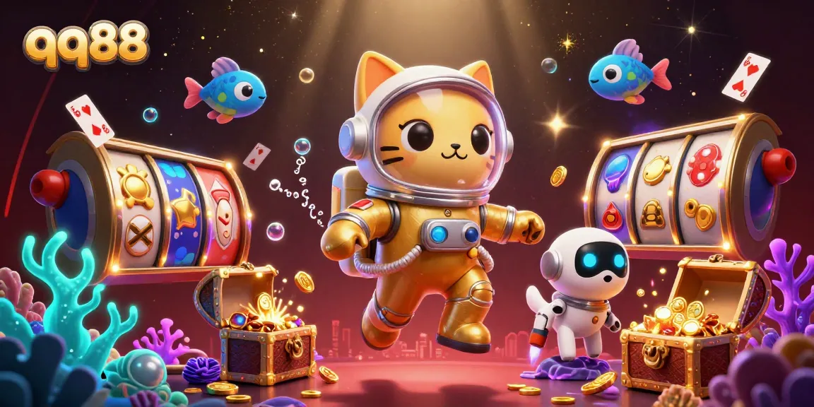 Experience the thrill with qq88 in a vibrant casino-themed cosmic adventure scene.