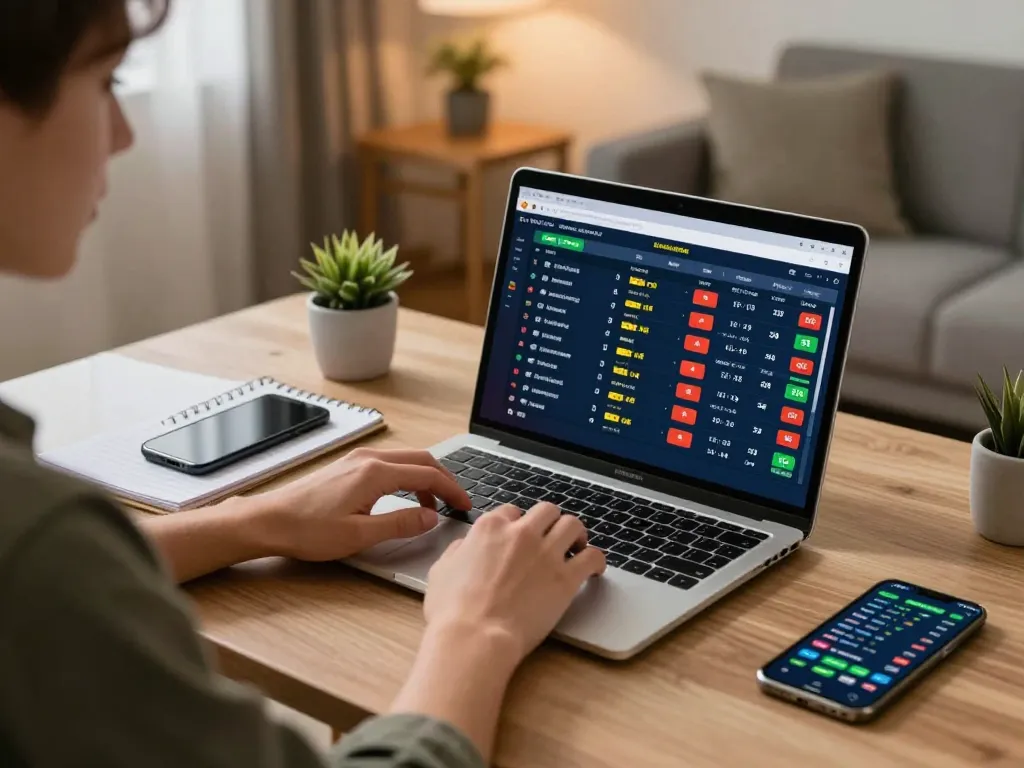 Player at home engaging in sports betting on 678vip with odds displayed on laptop