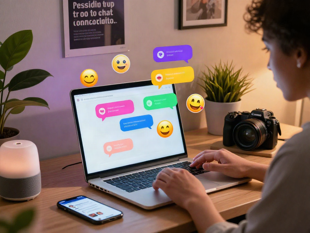 Engaging workspace illustrating spicy chat AI with colorful chat bubbles and modern tech elements.