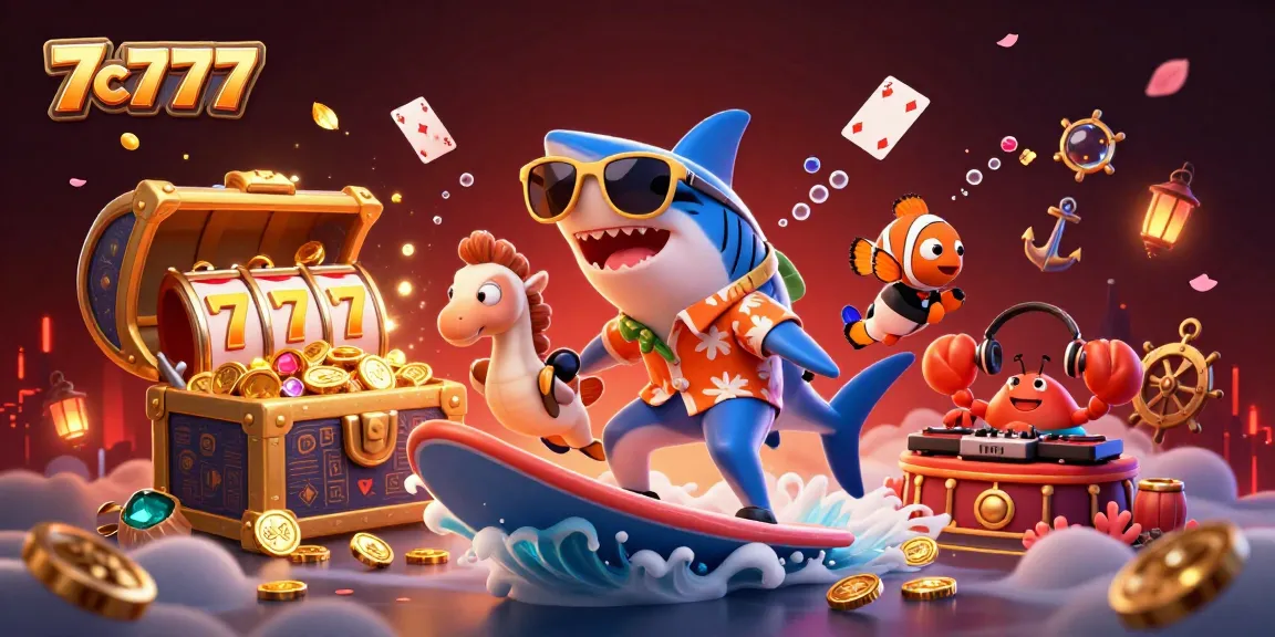 Experience the excitement of 7c7777 casino wins with vibrant characters amidst gold coins and slot reels.