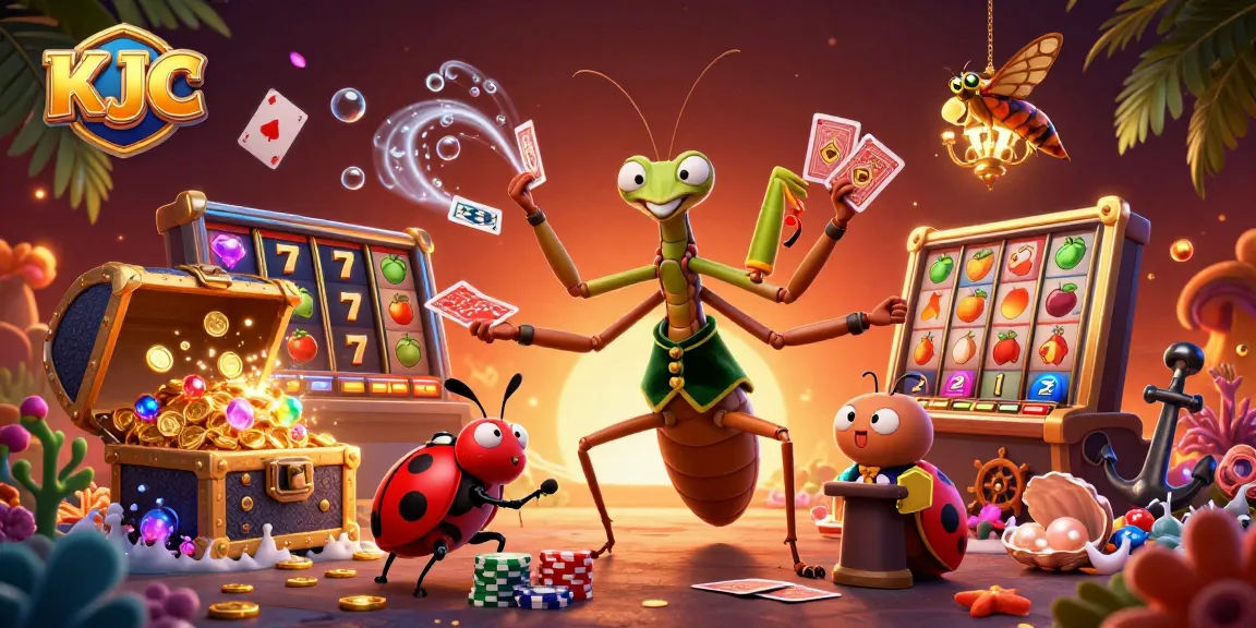 Experience KJC's vibrant casino atmosphere with a lively card sharp and pit boss illustration.