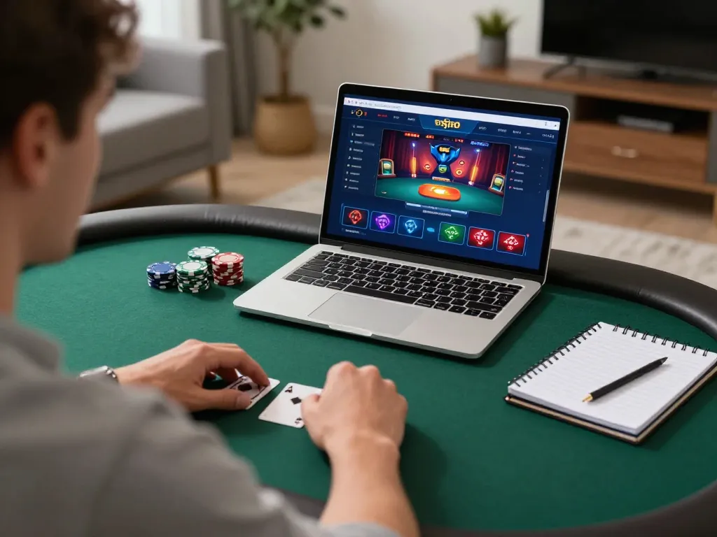 Player strategizing during an online poker session with thabete interface on screen