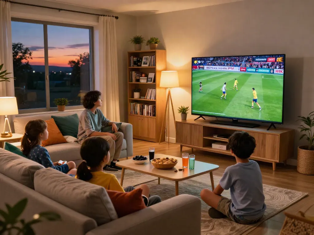 Family enjoying Miglior IPTV in a cozy living room during a movie night