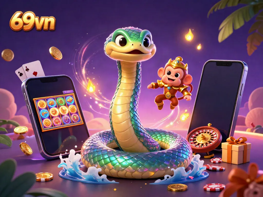 Experience the thrilling gameplay at 69vn with vibrant characters, dynamic casino elements, and a festive atmosphere.