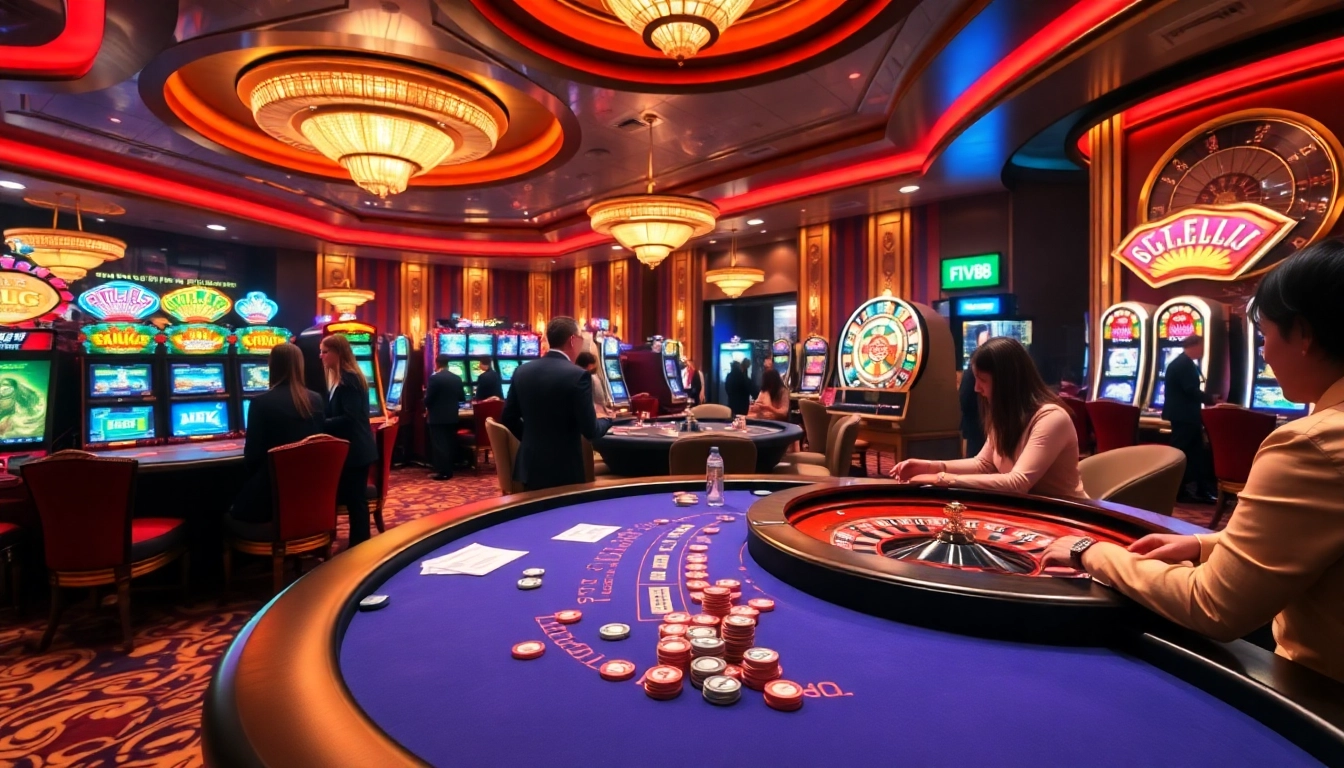 Experience the thrill of gaming at five88 with vibrant casino tables and illuminated slot machines.