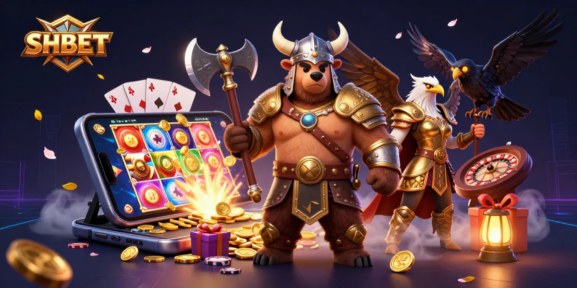 SHBET offers thrilling slot gaming with Viking and eagle characters in an ultra-detailed 3D casino scene.
