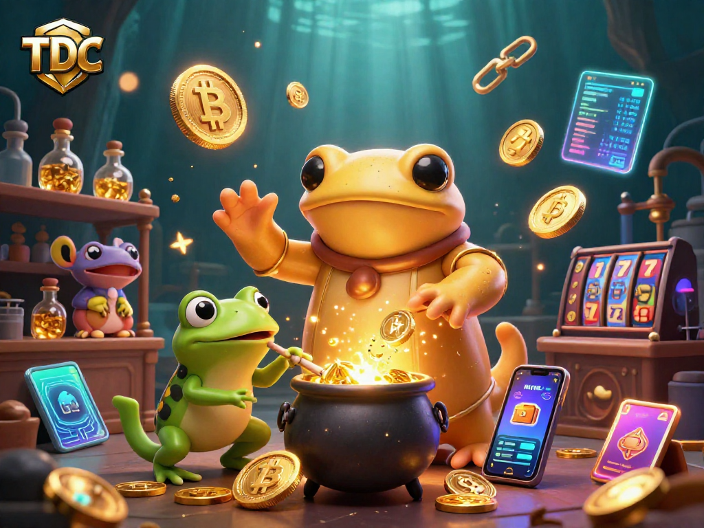 Engage with TDTC in an exciting casino atmosphere featuring a golden salamander and crypto elements.