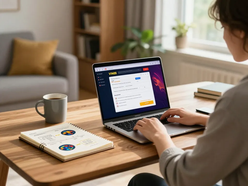 Registering for VIN88 with a personalized laptop setup in a comfortable home environment, showcasing online gaming.