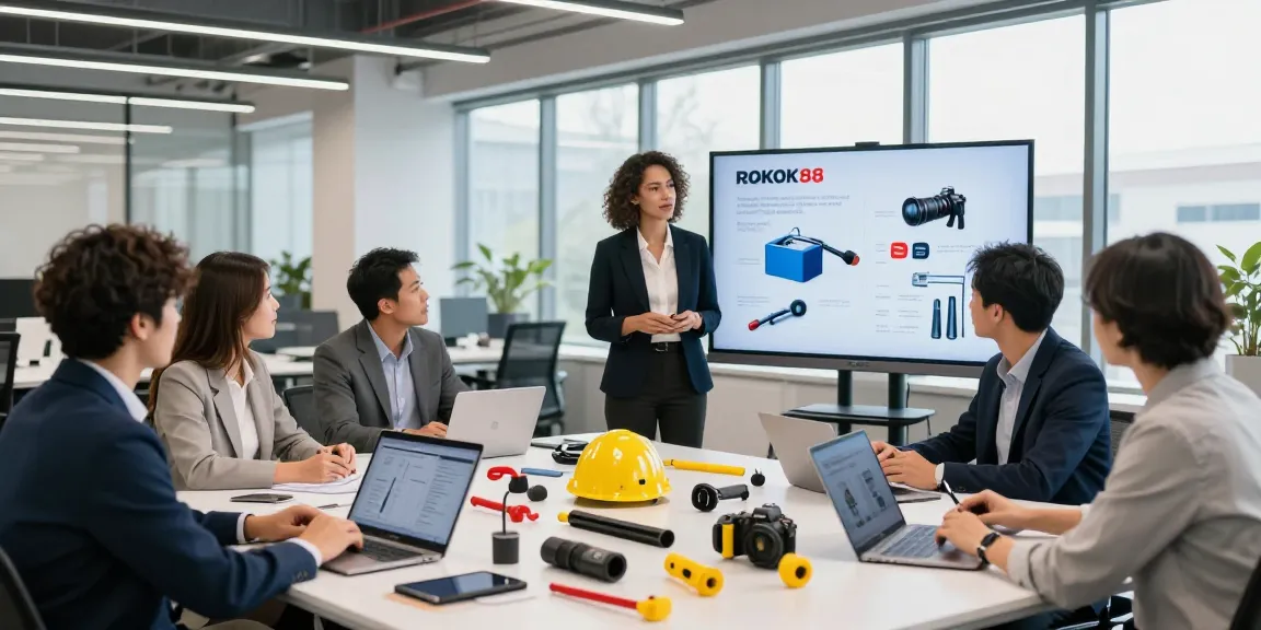 Collaboration in a modern business setting with diverse professionals discussing ROKOK88 marketplace solutions.