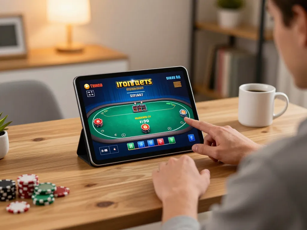 Engaging in strategic gameplay on 789CLUB's live dealer game through tablet interface in a cozy home setting.