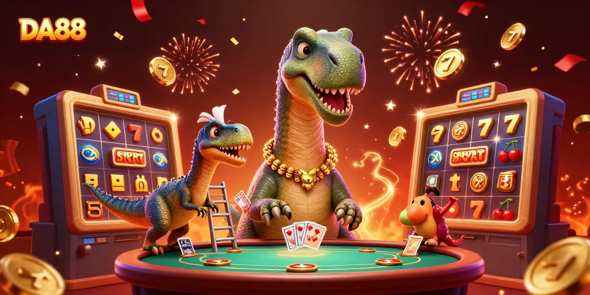 Engage with the DA88 casino experience featuring animated characters in a dynamic 3D scene.