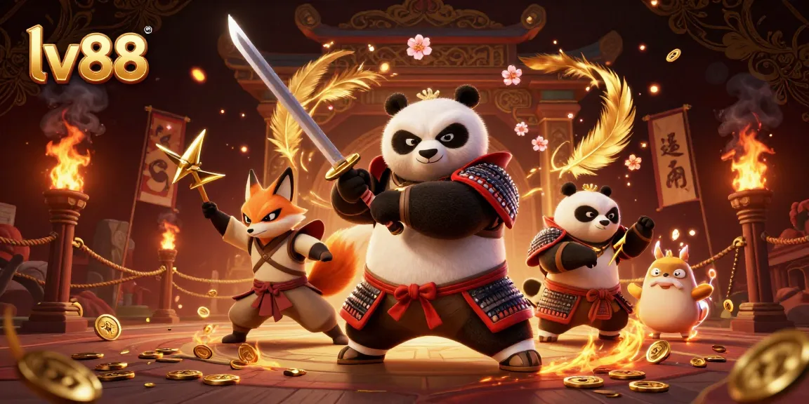 Engage in thrilling gameplay with lv88, featuring dynamic samurai panda and ninja fox amidst casino action.