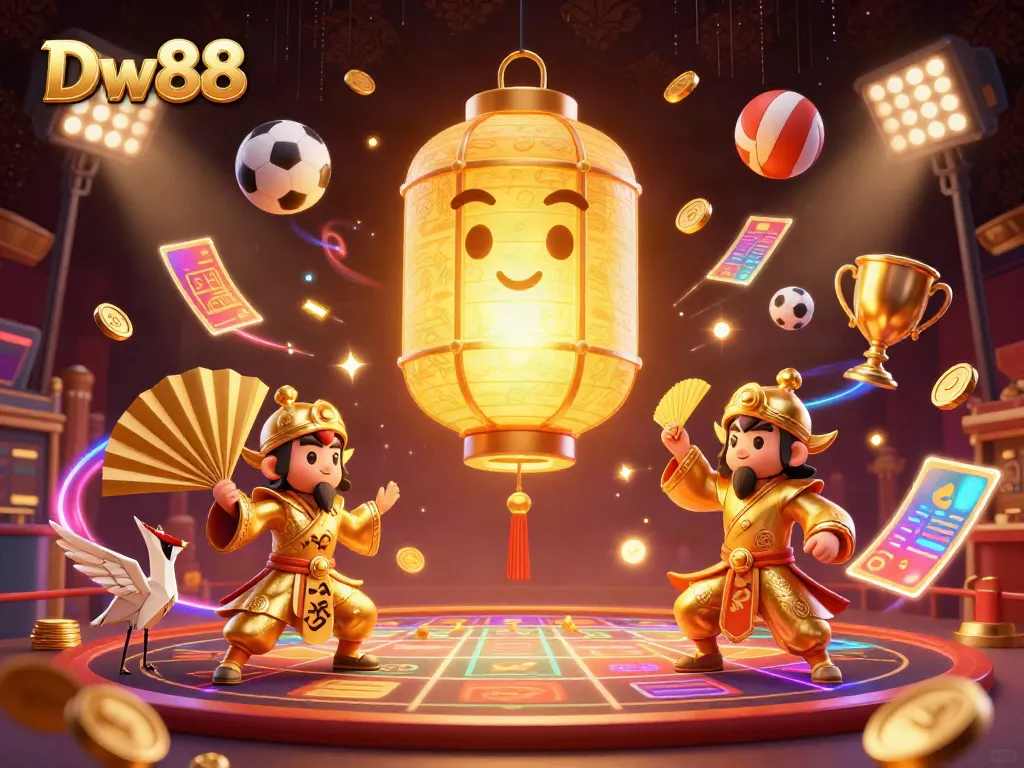 Experience thrills at Dw88 casino with a luminous golden lantern spirit, sporting games, and vibrant action.