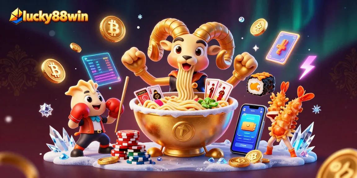 Engage in thrilling gameplay at lucky88win with vibrant characters and cryptocurrency elements in a vibrant casino scene.