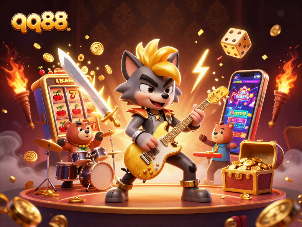 Engage in thrilling gaming at qq88 with lively cartoon characters amid a jackpot frenzy.